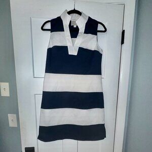 Sail to Sable Navy and White Shift Dress - S